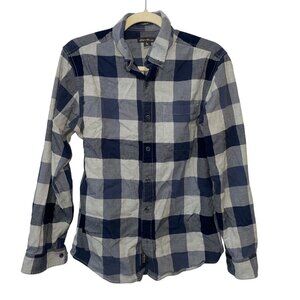 Eddie Bauer Mens Classic Fit Plaid Button-Down Shirt S 100% Cotton Navy & Gray